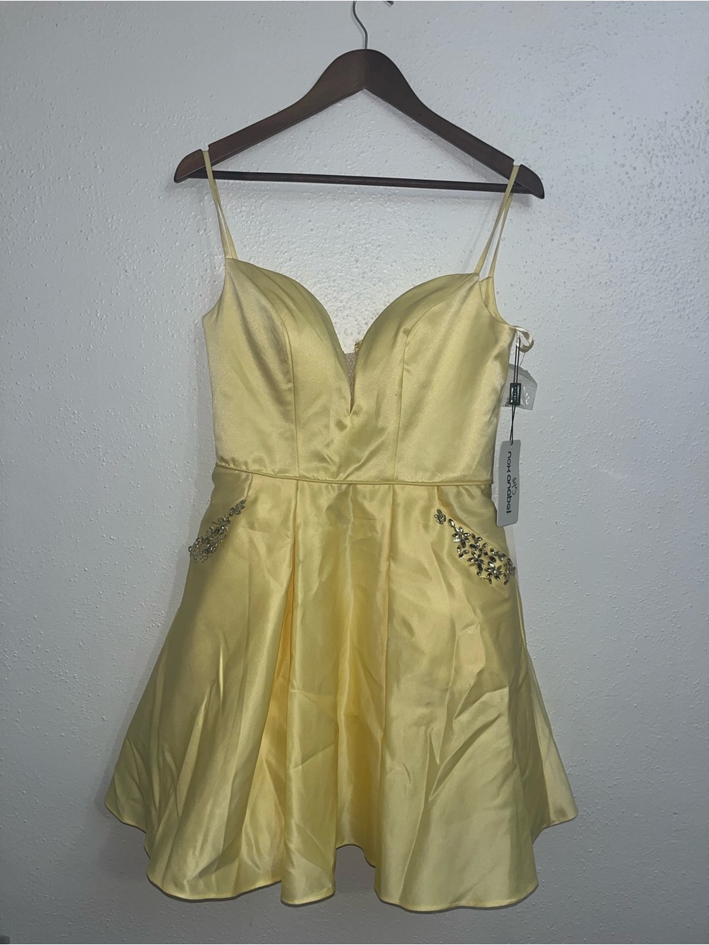 Narianna Pale Yellow Spaghetti-Strap A-Line Mini Dress